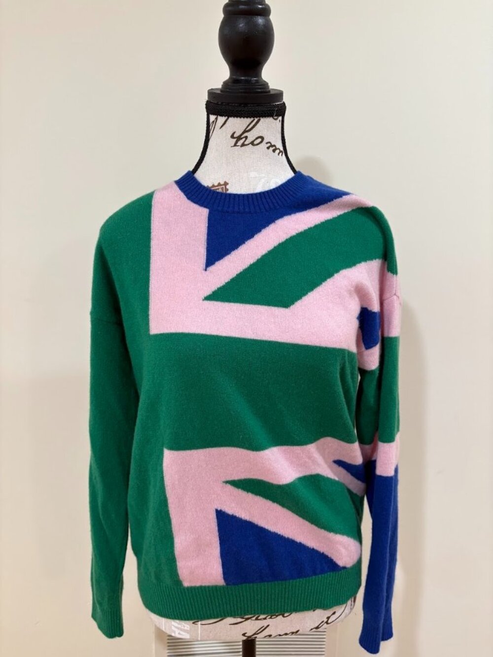 Boden Lydia Union Flag 100% Cashmere Knit Jumper - Green/Pink - Size S EUC